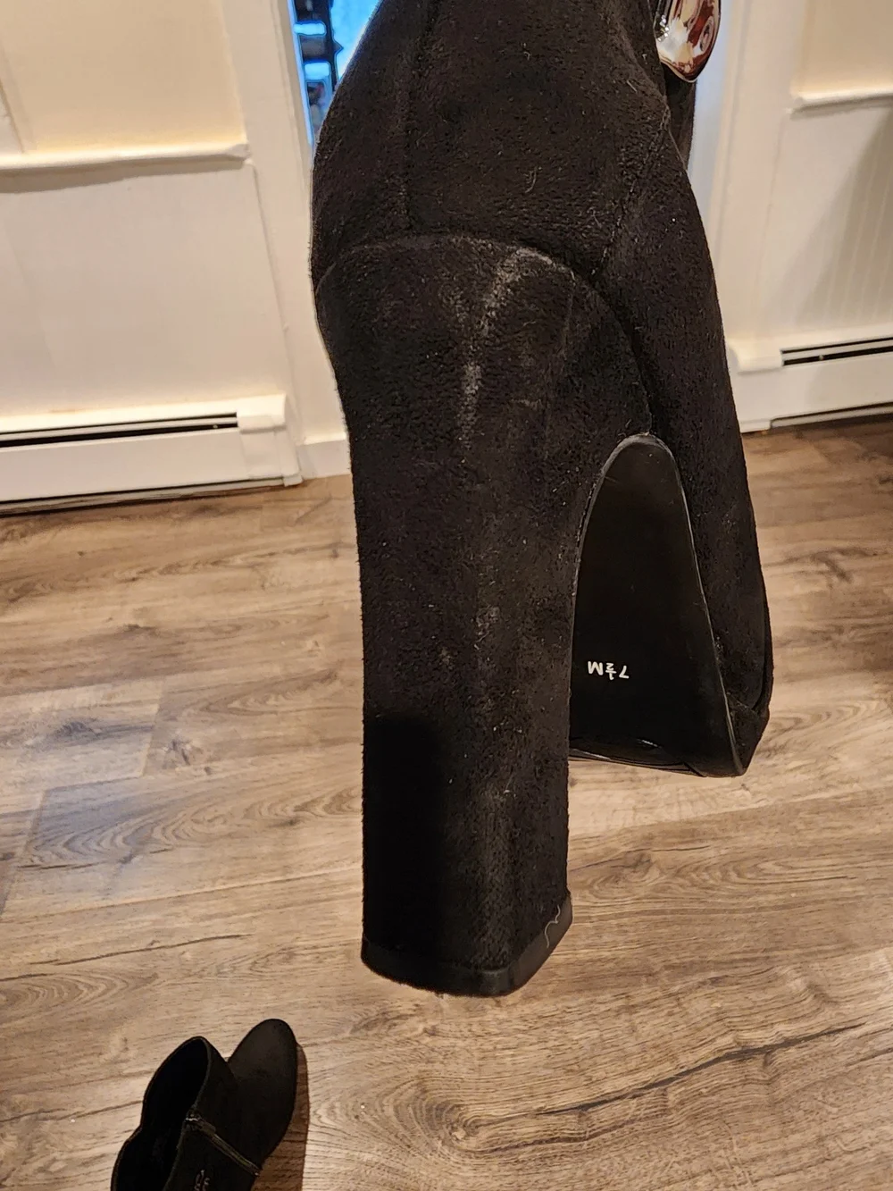 IMPO Black Suede Ankle Boots Silver Hardware Block Heel 7.5
